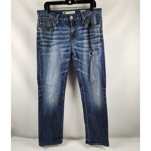Buckle BKE Jeans Mens 34R Derek Straight Leg Blue Distressed Denim (34X31)